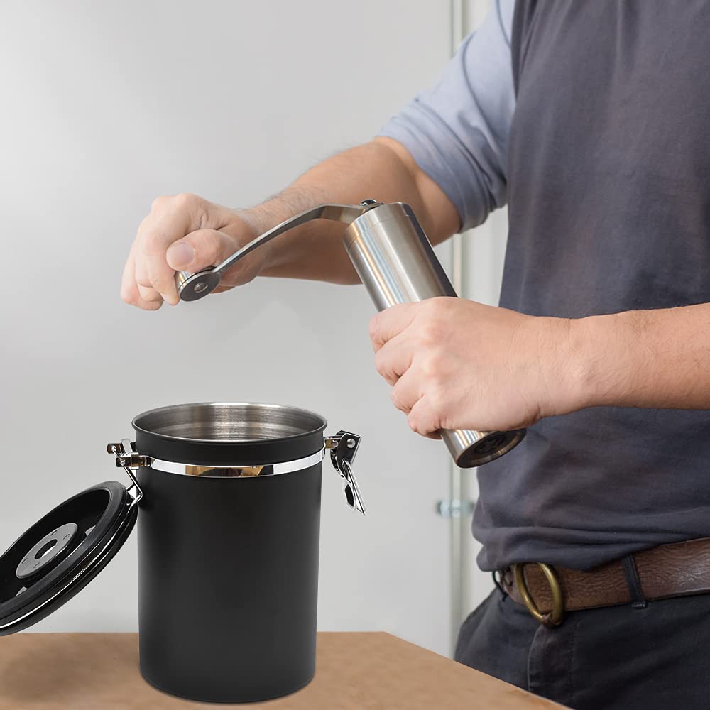 Joeji's Kitchen Wysokiej jakości pojemnik na kawę ziarnistą, czarny, hermetyczny pojemnik na kawę 500-600 gramów czarny idealny do przechowywania kawy