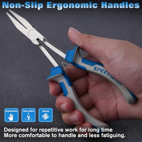 Image of SPEEDWOX 6 Inches Long Reach Flat Nose Pliers Smooth Jaws Duckbill Pliers | Precision Duck Bill Fine Pliers for Hard to Reach Narrow Spaces, High Leverage, Non-slip Handles Small Plier Thin Long Handle