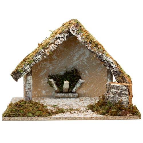 9 Nativity Stable with Mossy Accents for 5 inch figurines| Charming Tabletop Creche for Bethlehem Christmas Manger Scene | Traditional Religious Christian Home Décor for Holidays | Made in Italy
