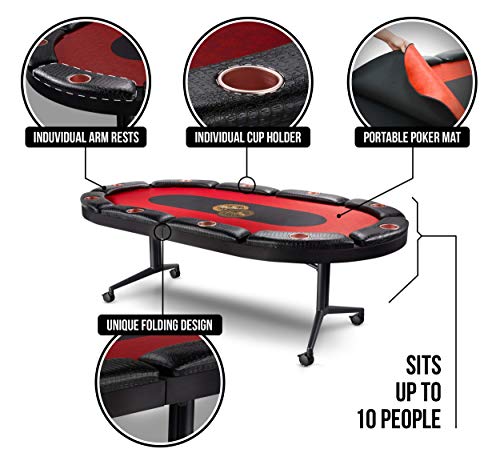 Triton Poker Folding Poker Table Casino Style - 10 Players Oval Portable Texas Hold'em Poker Table With Mats (Included) #TOP2