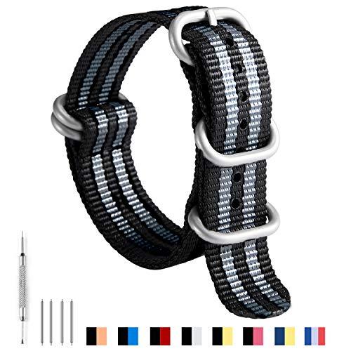 Image of BINLUN Premium Ballistic Nylon Watch Strap, Heavy Duty 5-Ring Replacement Watch Band with Stainless Steel Buckle, Durable & Comfortable Sport Band for Men Women, Fits 18-24mm