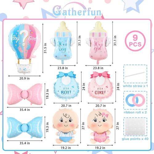 Image of Gender Reveal Decoration Set - Includes Boy or Girl Baby Shower Foil Balloon for Boy or Girl Baby Shower Party Decoration 9 Pcs