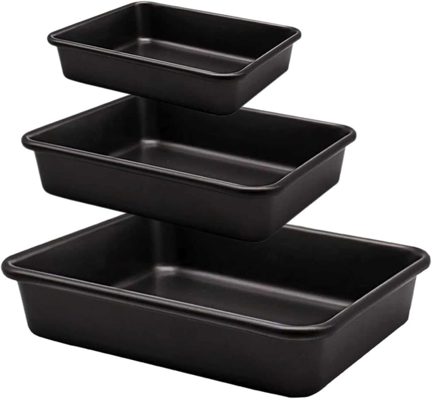 Juego de 3 sartenes negras para hornear profundas, antiadherentes, rectangulares, de 9/11/13 pulgadas, de grosor resistente, para horno tostador, sartén para pavo asado de Acción de Gracias,
