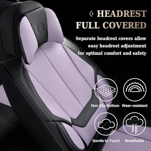 Image of Coverado Universal Seat Covers Front, 2-Pack Universal Seat Covers for Cars, Waterproof Nappa Leather Car Seat Covers with Head Pillow, Auto Protectors Fit for Most Sedans SUV Truck-Black&Purple