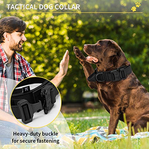 Huntvp taktisch Hundehalsband Verstellbar mit Kontrollgriff, aus Nylon, gepolstert, Metallschnalle, für Mittlere Große Hunde Jagd Training Freizeit Outdoor, Schwarz M