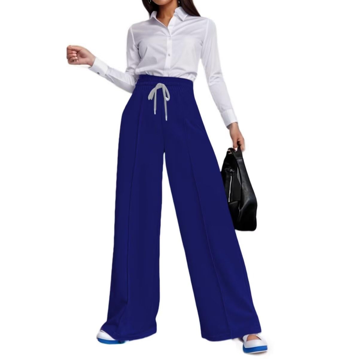 Womens Drawstring High Waisted Wide Leg Long Pants Casual Sweats Pants Cotton 2023 Athletic Trousers with Pockets