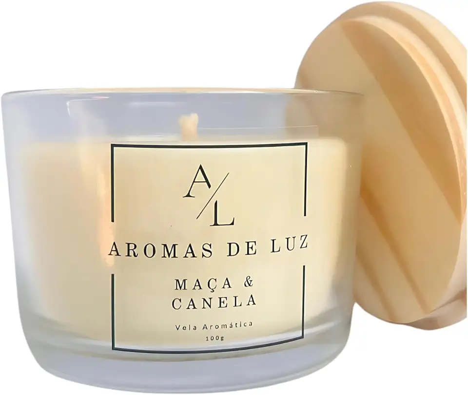 Vela Aromática Vegana de Coco, 100g, Copo de Vidro, Diversos Aromas (Maça e Canela)