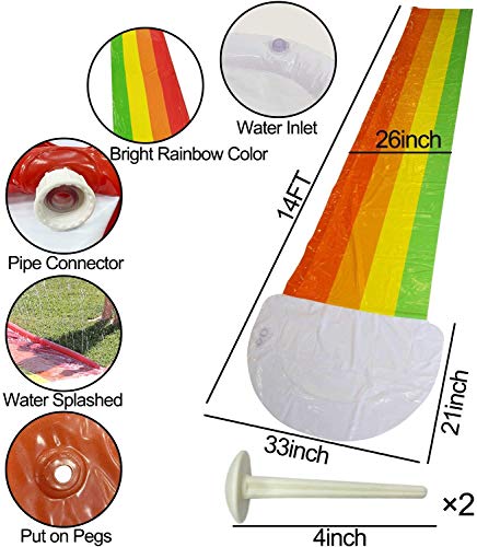 14FT Lawn Water Slides Splash Slip Slide Play Center Rainbow Play Pad for Kids Children Boys & Girls Summer Backyard Swimming Pool Games Outdoor Water Toys