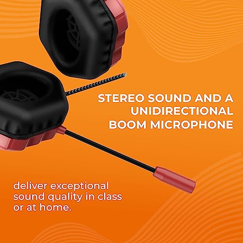 Gumdrop Droptech B1 Headset On-Ear Headphones For Kids W/Boom Mic, 3.5 Mm Chew Proof Cord For K-12, Students & Classroom (Drop Tested, Comfortable, Lightweight, Rugged, Easy Cleaning) - Red #TOP5