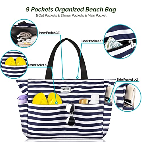 HOMESPON Large Waterproof Beach Bag for Women Sandproof Tote Bag Pool Bag with Zipper and Pockets for Travel Vacation Gym4