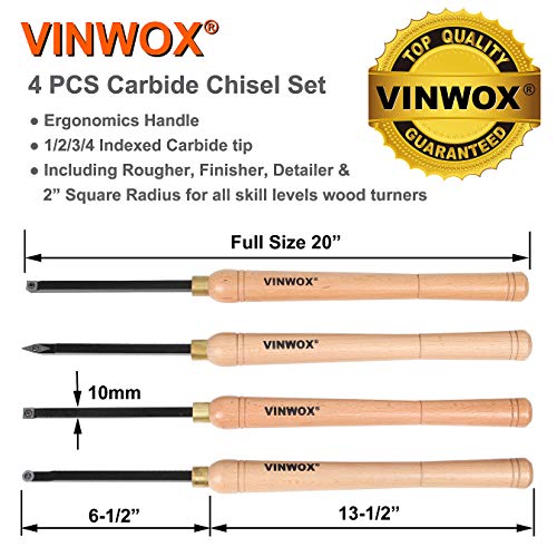 Vinwox 20" Full Size 4 Pcs Carbide Wood Lathe Turning Tool Set, Carbide Wood Lathe Chisel Set, Carbide Lathe Turning Tool, Carbide Turning Tool #TOP3