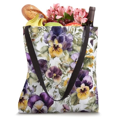 Bolso tote con estampado de acuarela de flores silvestres y pensamientos miniatura 4