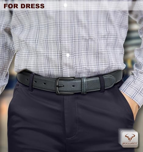 Image of BULLIANT Men Belt 2Pack-Leather Belt 7Holes Comfortable For Men's Dress Casual Jeans 1 3 /8 inch