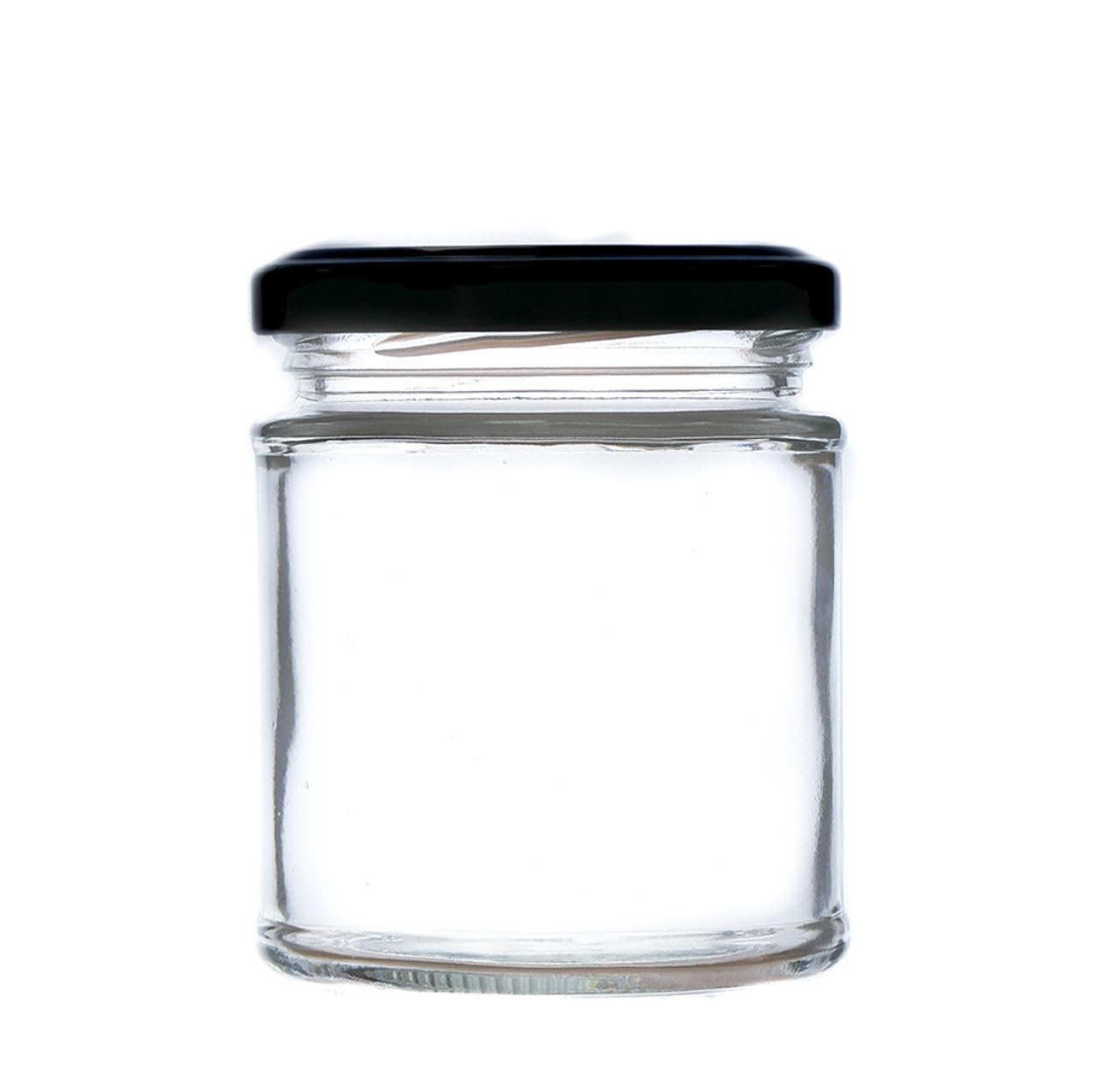 Wares of Knutsford 12 x 190ml (8oz) Glass Jam Jars with Lids – Straight Sided Preserving Jars for Jam, Honey, Chutney, Marmalade & Crafts (Black Lids)