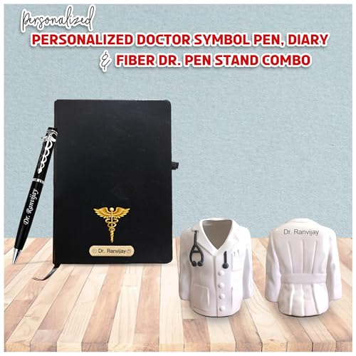 Image of SAVRI Personalized Doctor Gift Set | Custom Engraved Diary, Doctor Symbol Pen & Coat Pen Stand | Customized Medical Gift for Doctors, Surgeons, MR, MS | Graduation, Appreciation & Conference Gift