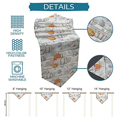Hokiten Thanksgiving Pumpkin Table Runner - 120 Inches Long, Watercolor Pumpkin Fall Harvest Dresser Scarf Dining Tabletop Décor For Kitchen/Farmhouse/Holiday, Grey Vintage Wood Fall 13 X 120 Inch #TOP5