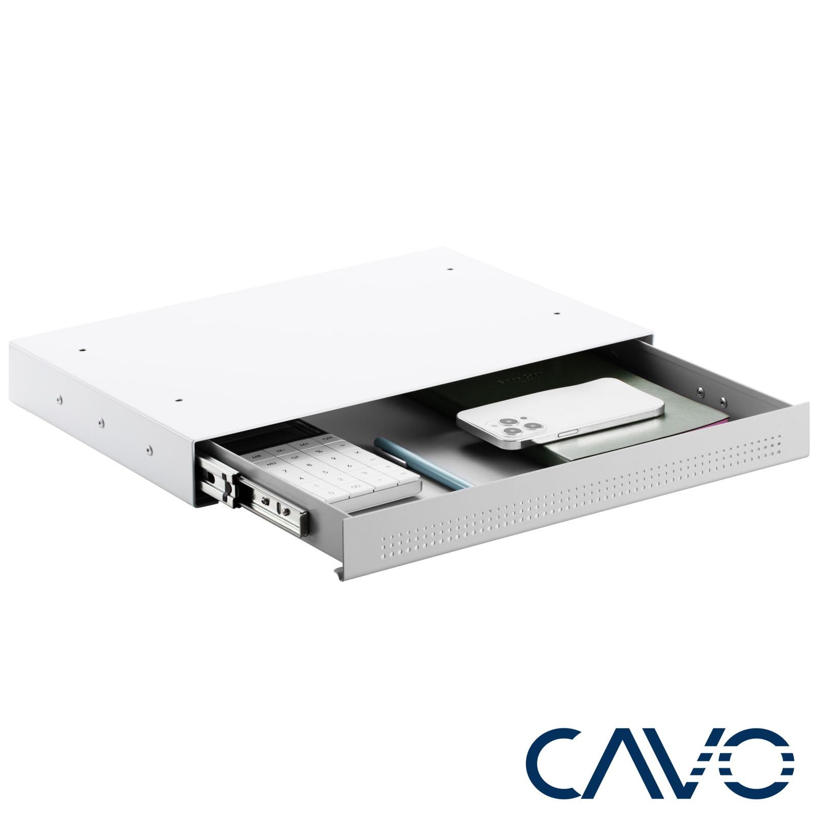 CAVO Cassetto portadocumenti in acciaio 410 x 272 mm bianco, cassetto da tavolo sottopiano