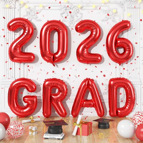 Image of 2026 Congratulations Grad Balloons, 16 Inch Red 2026 GRAD Foil Balloons Banner Sign Sign for for Graduation Decorations 2026, College High School Class of 2026 Graduate Congrats Party Decor Supplies