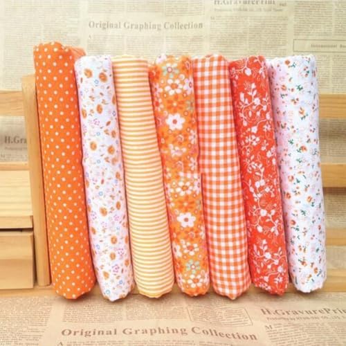 7Pcs Multicolor Cotton Craft Fabric Bundle Squares Patchwork DIY Sewing Scrapbooking Quilting Floral Dot Pattern Craft and Hobby Fabric 10