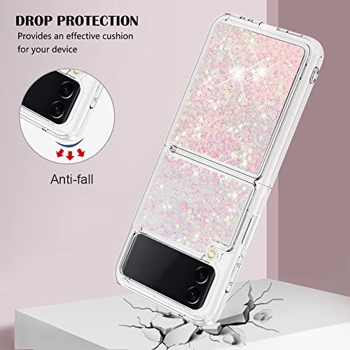Cotdinfor Compatible With Samsung Galaxy Z Flip 4 Case Glitter Liquid Cute Clear Phone Case Floating Quicksand Shockproof Protective Bumper Soft Tpu Case For Samsung Galaxy Z Flip 4 5G Star Pink Yb #TOP4