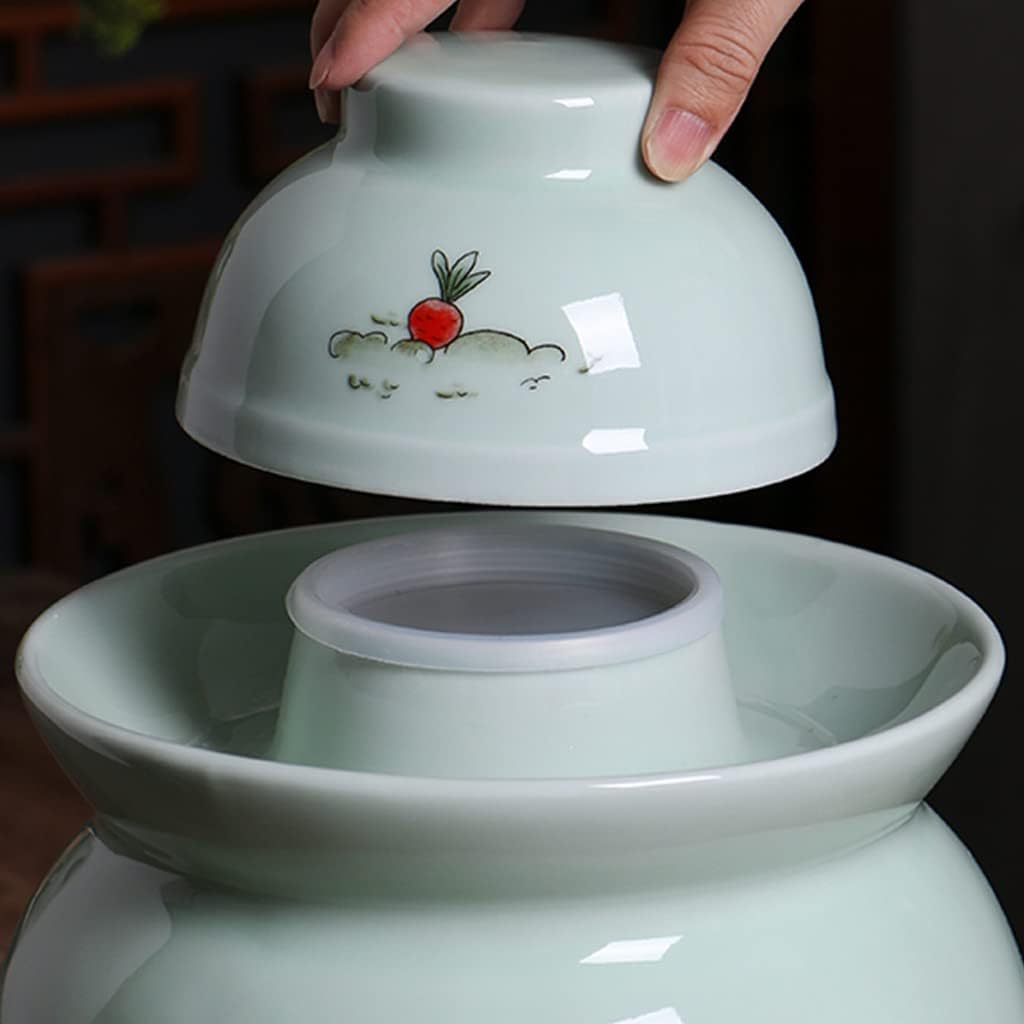 Thickened Ceramic Fermentation Crock Pickling Pot,Traditional Chinese Porcelain Pickle Jar,Fermenting Jar with Water Seal Airlock Lid Stoneware Fermenter for Kimchi 7KG