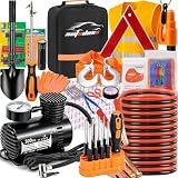 AUTODECO Car Emergency Roadside Assistance Kit with Jumper Cables Tire Inflator Automotive Kit for Car Vehicle（Orange）