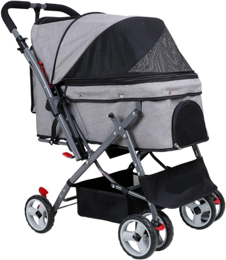 Stroller for Cats Dog Stroller Foldable Dogs Cats Pet Strollers for Small Medium Travel with Wheels, 600D Oxford Cloth Folding Pet Stroller Pet Carrier Strolling Cart(Grey)