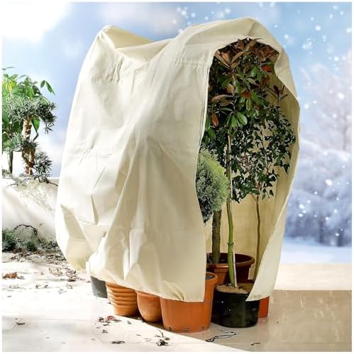 Ewzayol Winterschutz für Pflanzen,Atmungsaktiv 85 g/m² Winterschutz Kübelpflanzensack Frostschutz Pflanzenabdeckungen mit Reißverschluss und Zugband Beige（ 200 * 240cm）