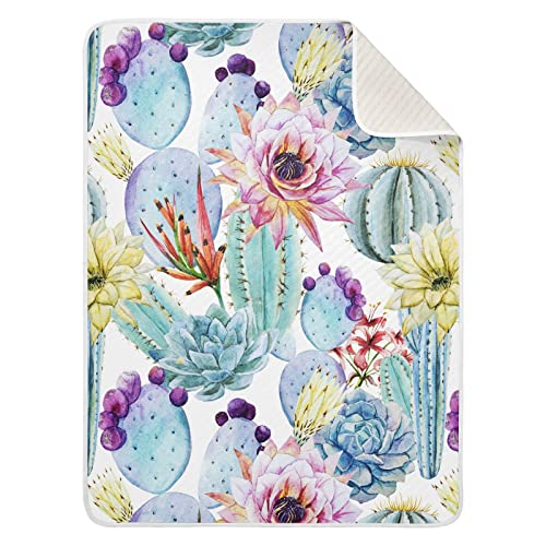 Image of Watercolor Cactus Flower Baby Blankets Soft Warm Crib Stroller Blanket for Toddler Newborn Girls Boys, 30x40in
