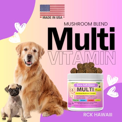 Image of Multi Vitamin Chews for Dogs with Mushroom Blend, Ashwagandha- Immune, Joint, and Digestive Health, 6.35 oz 60 Chews