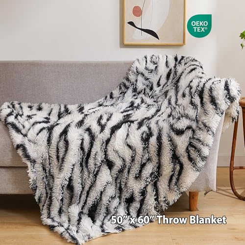 Liferevo Zebra Print Black And White Shaggy Plush Throw Blanket Soft Fluffy 50 Inchx60 Inch Warm Comfy Throws Faux Fur Blanket Throw Fuzzy Fur Throw For Office Couch thumb #1