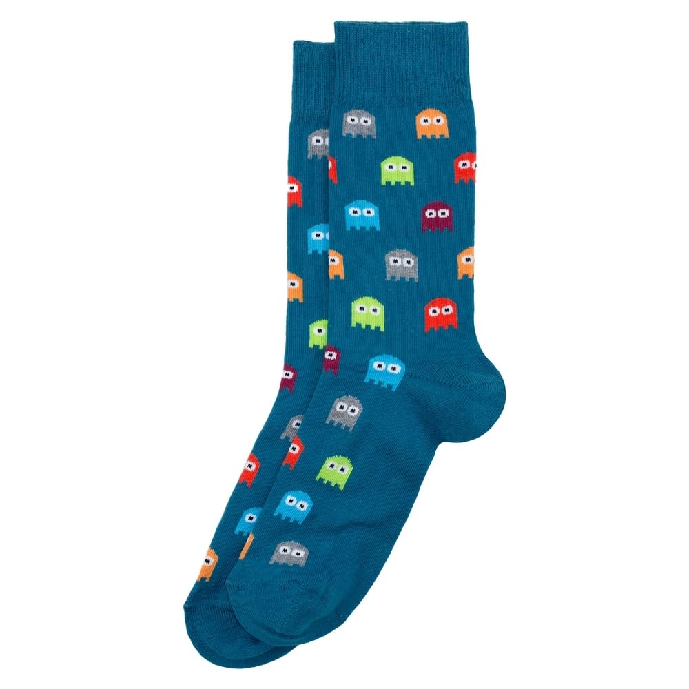 JOE COOL Mens Cotton Arcade Ghost Socks in Teal Blue