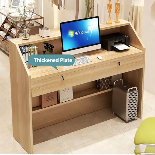 Warmer weißer 120cm Empfangs-Schreibtisch mit abschließbarer Schublade, stabile hölzerne Fronttheke für Büro-Salon, abgerundetes Kanten-Design, einfache Montage-moderner Business-Tisch