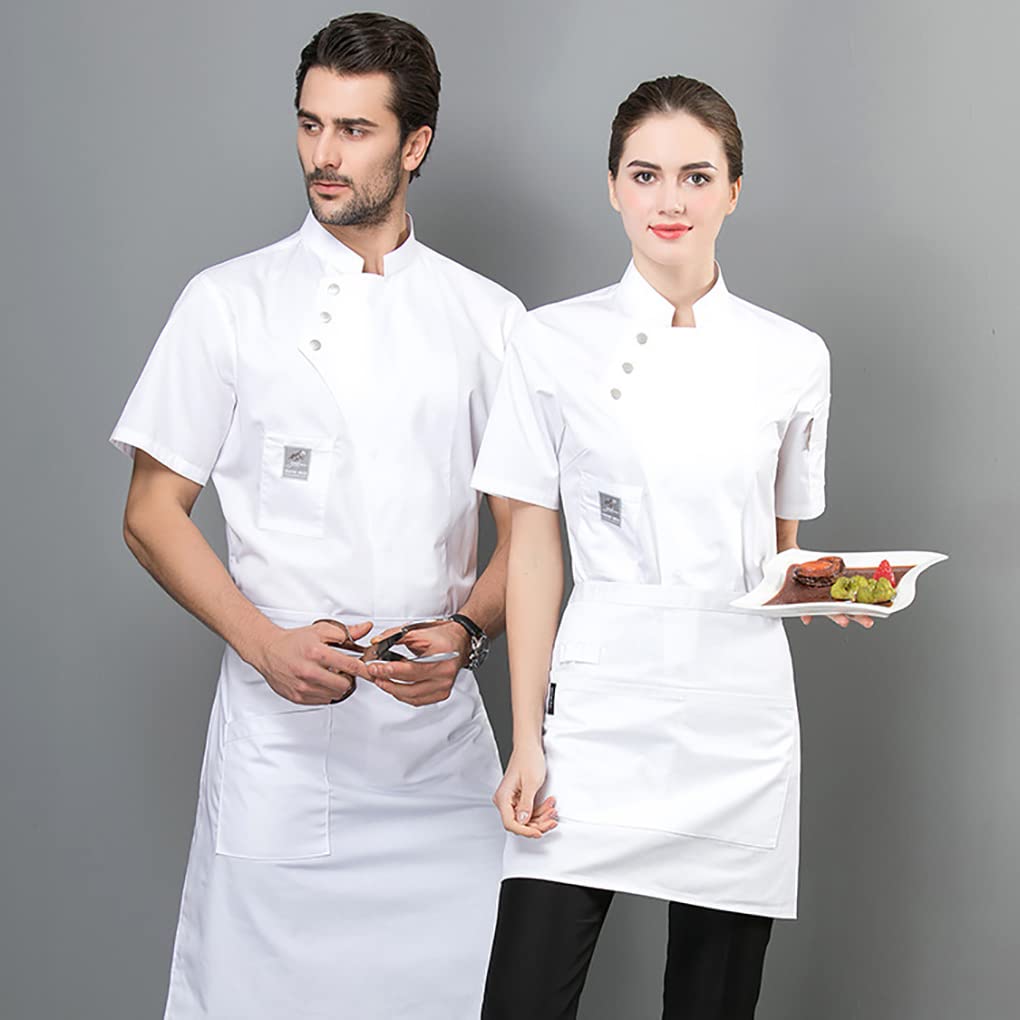 Chaqueta de chef, delantal de cocina, tres botones con bolsillos delanteros, ropa de verano, suministros de cocina para parrilla, restaurante, azul, XL