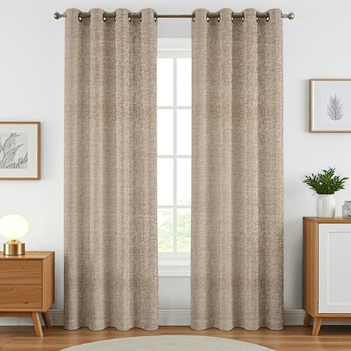 Image of Crosshatch Pastel Brown Polyester Window Curtains 5 Feet | Darkening Drapes with Eyelets | Set of 2 Panels for Living Room, Bedroom & Office