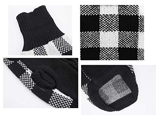 A&L White Black Plaid Knitted Turtleneck Pet Sweater Dog Winter Clothes For Medium Dogs,Large (L) 16" Back Length #TOP3