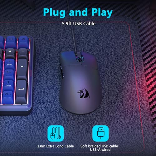 Image of Redragon Wired Gaming Mouse, Lightweight Ergonomic Optical Mouse, 5 Adjustable DPI Up to 24000, 6 Programmable Buttons, Soft Braided Cable for Windows PC Gamers & Laptop - Black