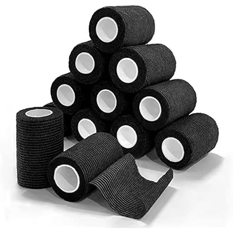 Self Adhesive Bandage Wrap(12 Pack, 3 Inch x 5 Yards), First Aid Medical Cohesive Bandage Tape, Breathable Elastic Sports Athletic Tape Wrap for Ankle, Wrist, Knee, Foot Sprains & Swelling(Black) Cover