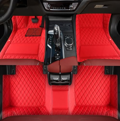Custom Personalized Floor Mats for CarsLuxury Full Coverage All Weather Car Floor MatsAnti-Slip Leather Car Mat Set Custom Floor Mats for 99% of Cars Trucks & SUVs (Pure red)