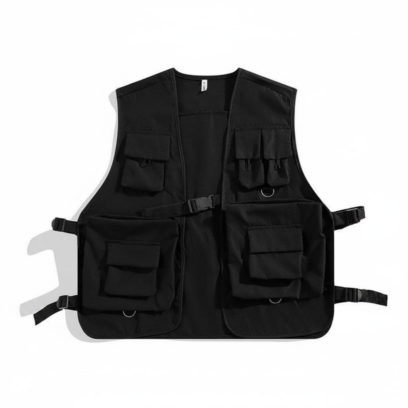 Black Cargo Vest Streetwear Look Multi-Pocket Vest Long-Lasting Utility Sleeveless Jacket for Men, Women, Outdoor, Black, 3XL|Parts & Accessories|Apparel & Merchandise|Motorcycle Street Gear-image-48