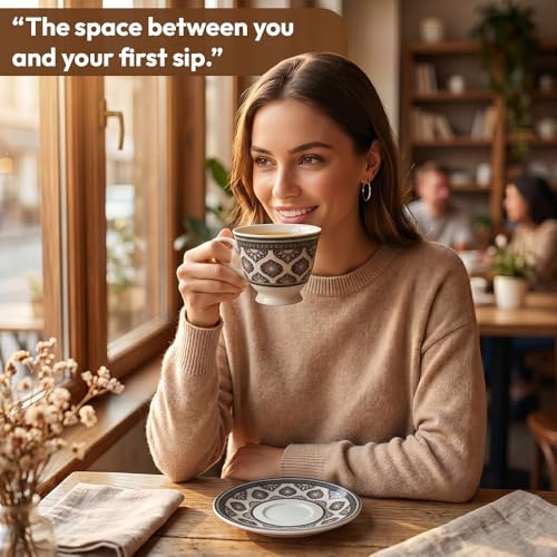 Image of UPC Premium Bone China Cup & Saucer Set (6 Pieces) | Elegant Solid Color Tea Coffee Cups | Lightweight, Durable & Glossy Finish | Ideal for Home, Office & Gifting