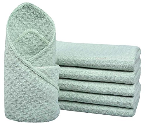 SINLAND Microfiber Waffle Weave Dish Cloths Cleaning Cloth Kitchen Dish Rags Fast Drying Towels 12Inchx12Inch Green 6 Pack