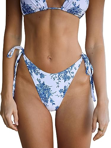 Women's Ribbed Tie Reversible Bikini Bottom Adjustable Hipster Full & High Cut Swimsuit