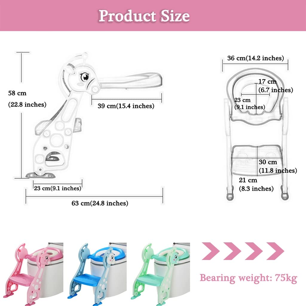 Asiento De Inodoro con Escalera Linda Jirafa Aseo Escalera Asiento con Protección contra Salpicaduras, Plegable Ajustable Reductor WC con Escalera para Niños Y Niñas, Cargar Los Portes 75kg