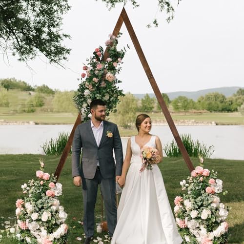 Wooden Wedding Arch 8.2FT Triangle Wedding Arch Wedding Arches for Ceremony Natural Wood Wedding Backdrop Stand for Garden Parties Wooden Arch Decor Rustic Wedding Arch Frame Decorations