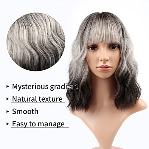 image for VCKOVCKO Ombre 3 Tone Color Curly Bob Wig With Air Bangs Natural Curly