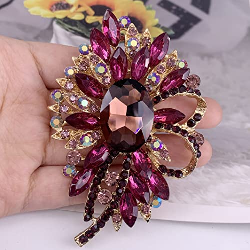 Image of SELOVO Big Large Flower Bow Brooch Scarf Decoration Brooch Pin Gold Tone