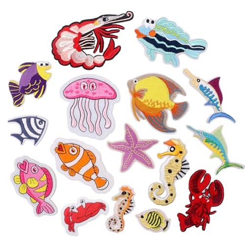 Parches bordados de organismo marino con diseño de animales del mundo marino, parches bordados para planchar o coser, con diseño de peces, medusas y estrellas de mar, adhesivos para ropa, parche de