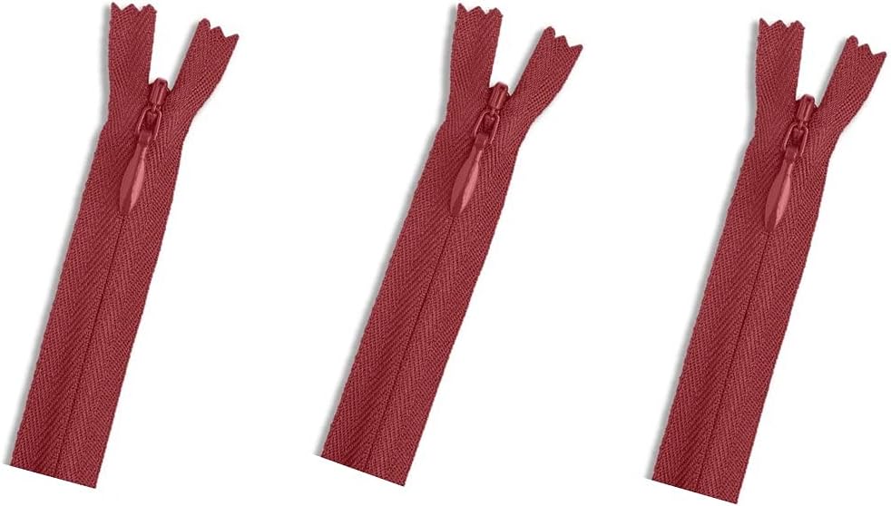 Invisible (Conceal) YKK Zippers - Perfect for Clothes, Crafts & Sewing Projects - Color: Cameo Red #520 Choose Your Length - Made in The United States (3 Zippers Per Pack) (14" Inches)