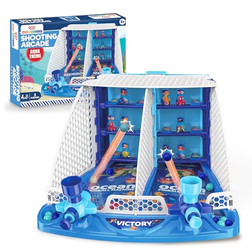 Image of Wembley Ocean Shooting Arcade Board Game for Kids | Aqua 2 Player Pinball Marble Shooter Tabletop Toy | Indoor Competitive Skill Activity Game | Birthday Gift for Boys Girls Age 5 6 7 8 9 10 11 Years